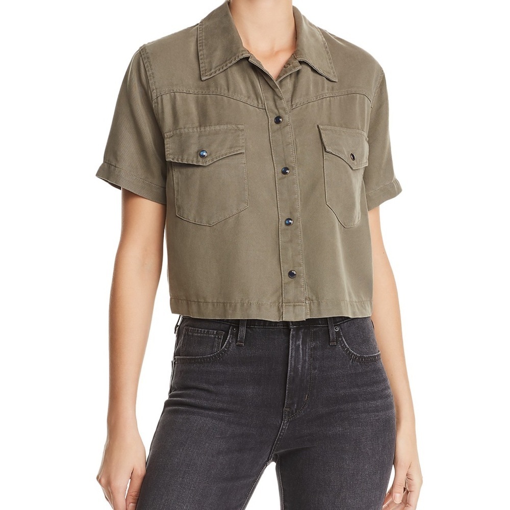 Hudson western cropped snap front shirt Olive Green Cropped‎ size M